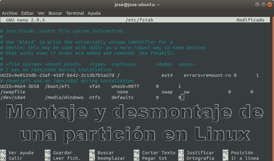 Montaje y desmontaje de una partición en Linux
